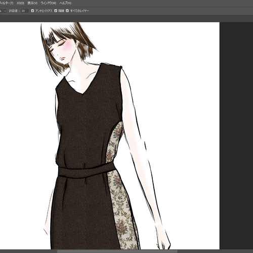 1点もの・デザイン画付き】イタリア製ウール生地ゴブラン織り切り替え  