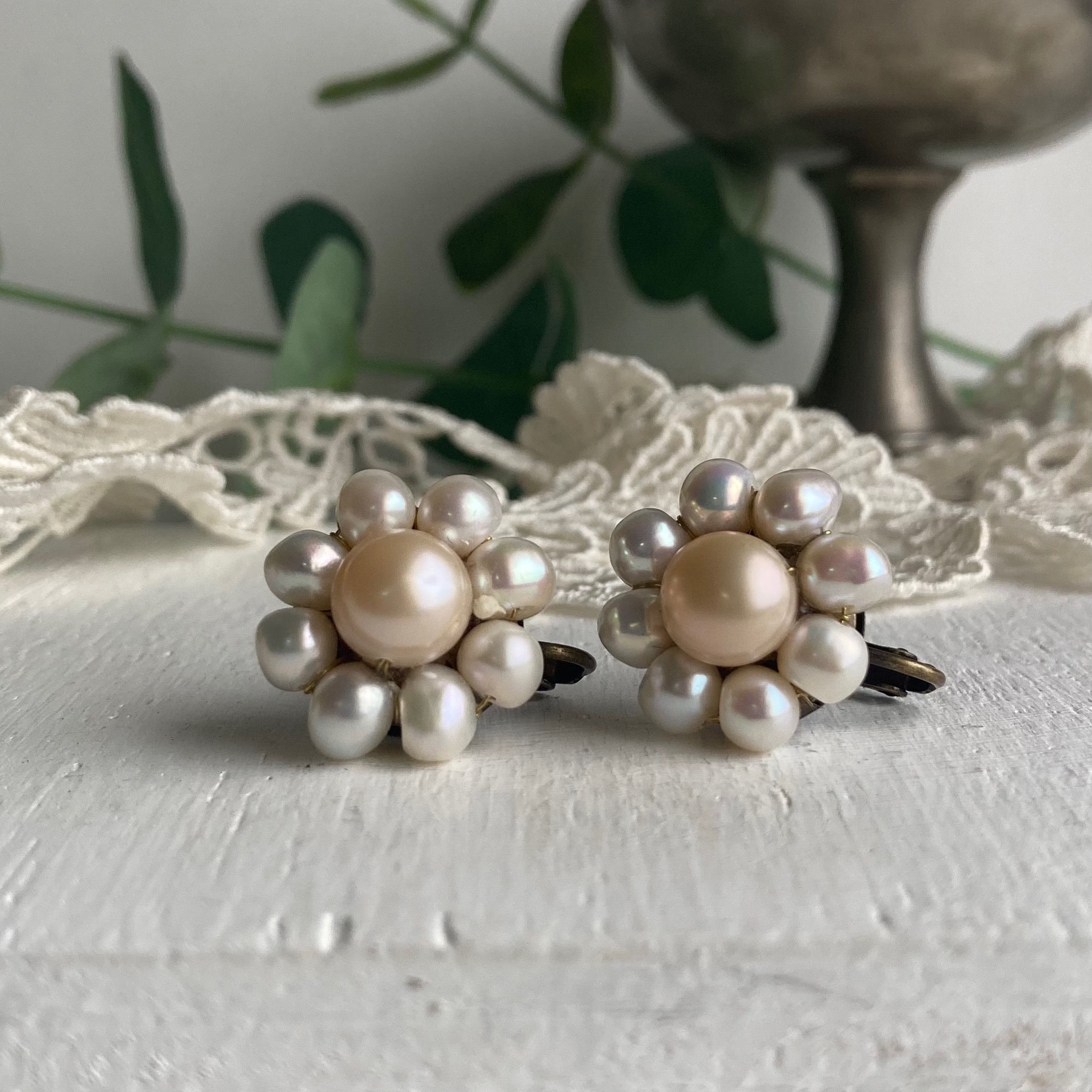 淡水バロック真珠クラシックイヤリング・マーガレットカラー