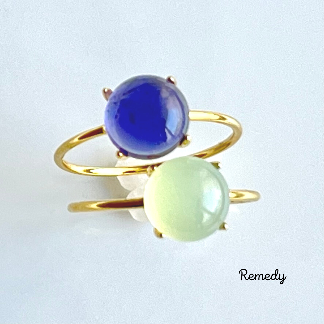 ジュレ☆彡アイオライトとアップルグリーンカルセドニーのリングセット Silver925/18KGP 3月誕生石
