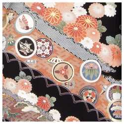 着物リメイク   黒留ワンピース　チュニック　フレアー袖/ フリーサイズ  kimono 　 5枚目の画像