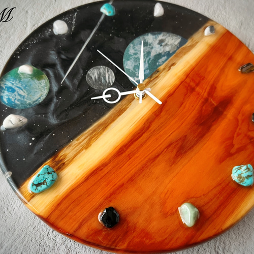 宇宙 ウッド レジン 壁掛け時計 (宇宙 / 星 / 惑星 / 地球