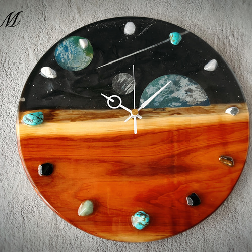 宇宙 ウッド レジン 壁掛け時計 (宇宙 / 星 / 惑星 / 地球 / 彗星