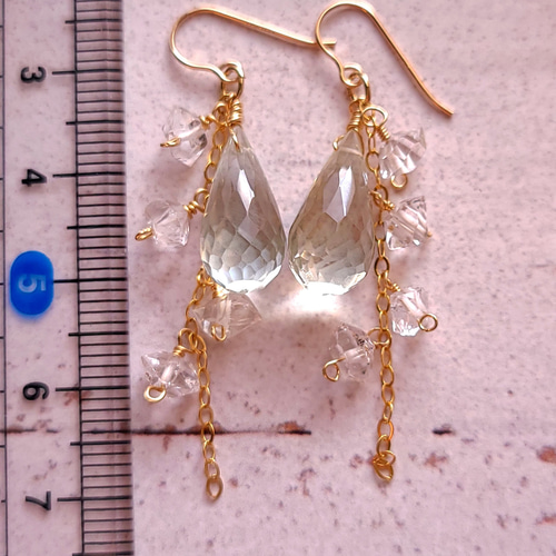 天然石 14kgf 宝石質グリーンアメジストとハーキマーダイヤモンドのピアス