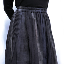 再2☆手織り綿絣ピンタックロングスカート、インディゴブラック、オールシーズン 9枚目の画像