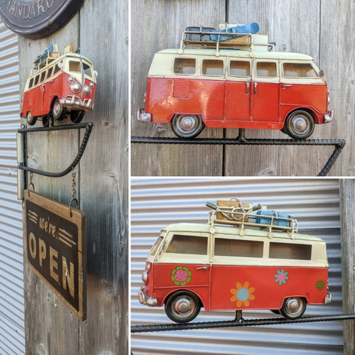 可愛らしい 壁掛け看板 ワーゲンバス オープン&クローズド サイン