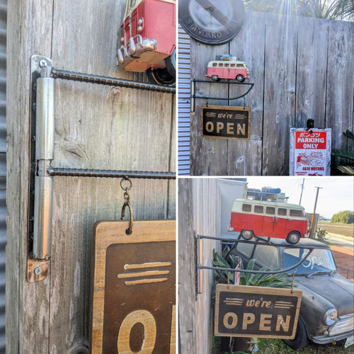 可愛らしい 壁掛け看板 ワーゲンバス オープン&クローズド サイン