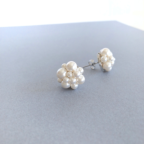 クリスタルパール ネックレス&ピアス セット オールノット
