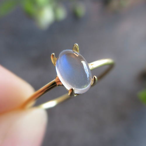 宝石質】6×4mm美粒「レインボームーンストーン」カボションリング【6月  