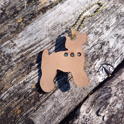 可愛い犬のラインストーン付き キーホルダー レザーチャーム 牛革 3枚目の画像