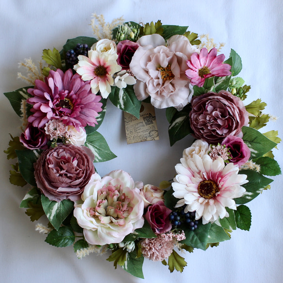 くすみピンクのガーベラリース フラワーリース アーティフィシャル  