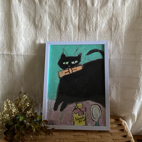 絵画。原画【黒猫ちゃんは昼寝をしている】 絵画 アカザ麦 通販