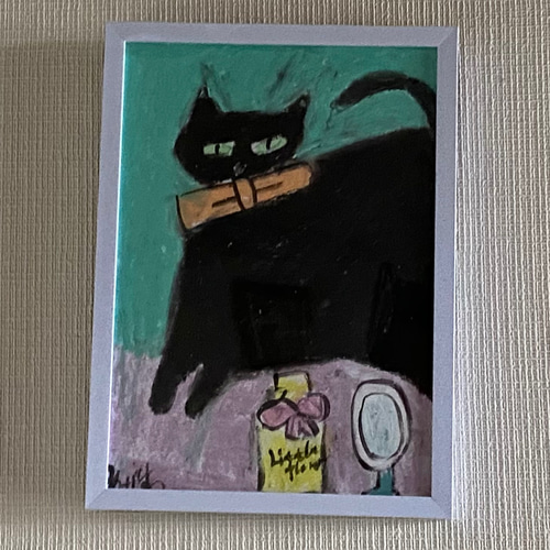 絵画 。原画【部屋の中で香水の味が好きなかわいい黒猫ちゃん