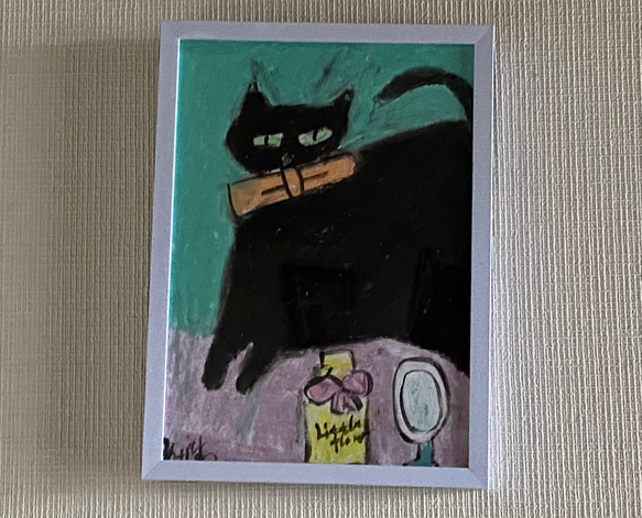 絵画 。原画【部屋の中で香水の味が好きなかわいい黒猫ちゃん