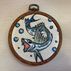 ミズウオ　魚　海　刺繍フレーム　8センチ 3枚目の画像