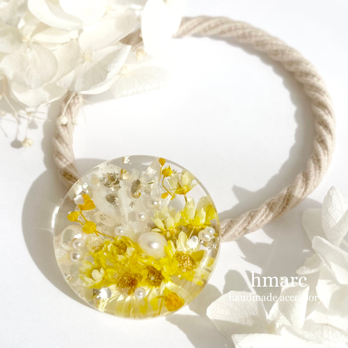 レジンヘアゴムスクエアくすみピンク大ぶり春4