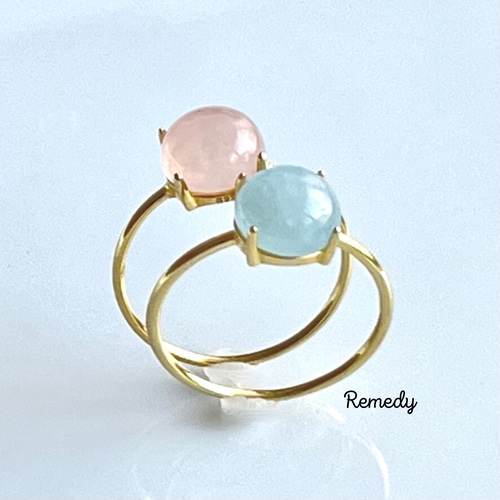 ジュレ☆彡ミルキーアクアマリンとモルガナイトのリングセット 