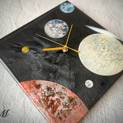宇宙 レジン 壁掛け時計 (宇宙 / 金星 / 火星 / 惑星 / 地球 / スプレーアート )　【1点もの】 4枚目の画像