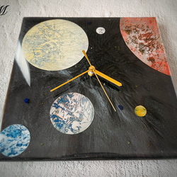 宇宙 レジン 壁掛け時計 (宇宙 / 金星 / 火星 / 惑星 / 地球 / スプレーアート )　【1点もの】 6枚目の画像