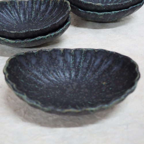 青銅釉菊花楕円皿』菓子器盛鉢サラダボウル和食器クラフト お椀