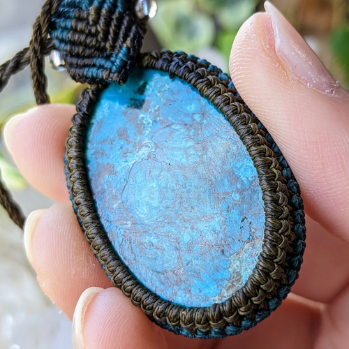 マクラメ編みネックレス クリソコラ マカライト マクラメ編みネックレス アズライトクリソコラ＆ムーンストーン STONES