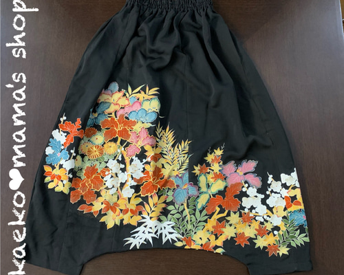 ☆サルエルパンツ☆総丈95㎝☆黒留袖☆和モダン（着物リメイク