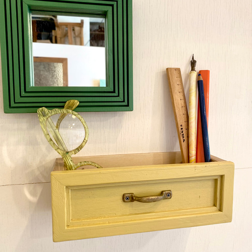 デスク収納 『drawer box』クリームイエロー 壁掛けラック