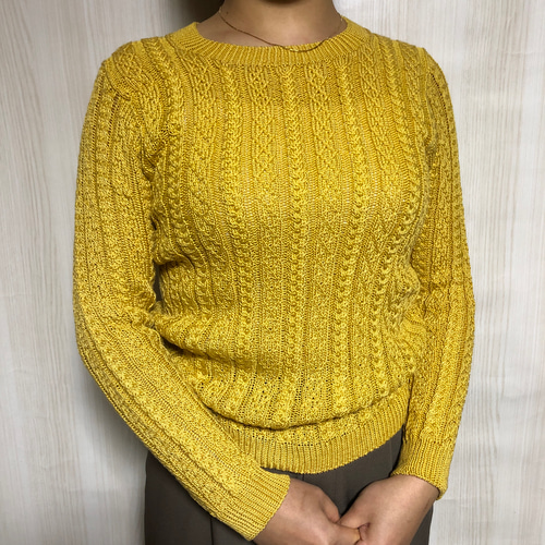 高級コットン100%サマーセーター 縄編み ハンドメイド ニット