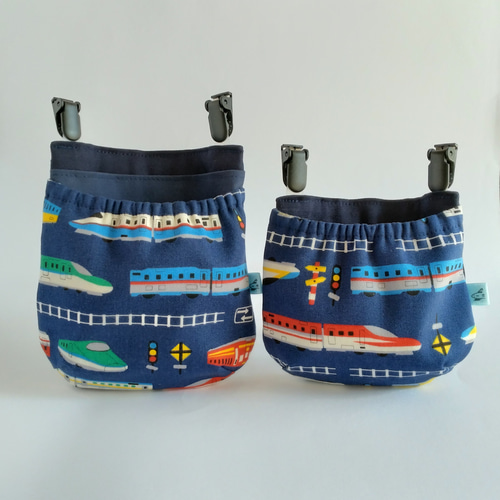 ハンドメイド 新幹線 巾着 移動ポケット のりもの 青 男の子