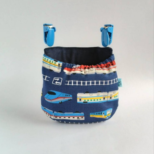 ハンドメイド 新幹線 巾着 移動ポケット のりもの 青 男の子