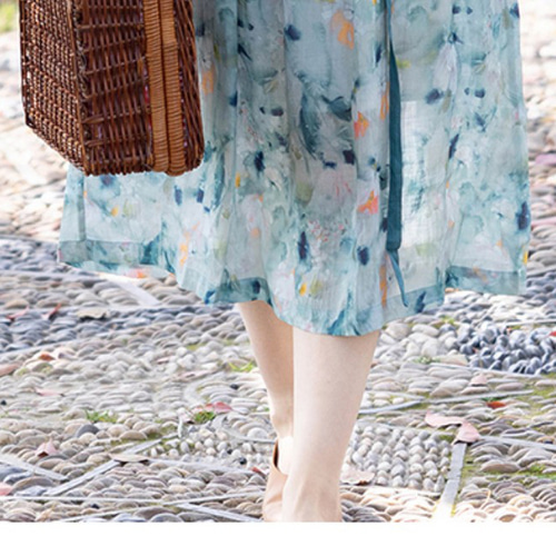 大人の春ワンピ リバティプリント 40代 50代 60代 ワンピース七分袖