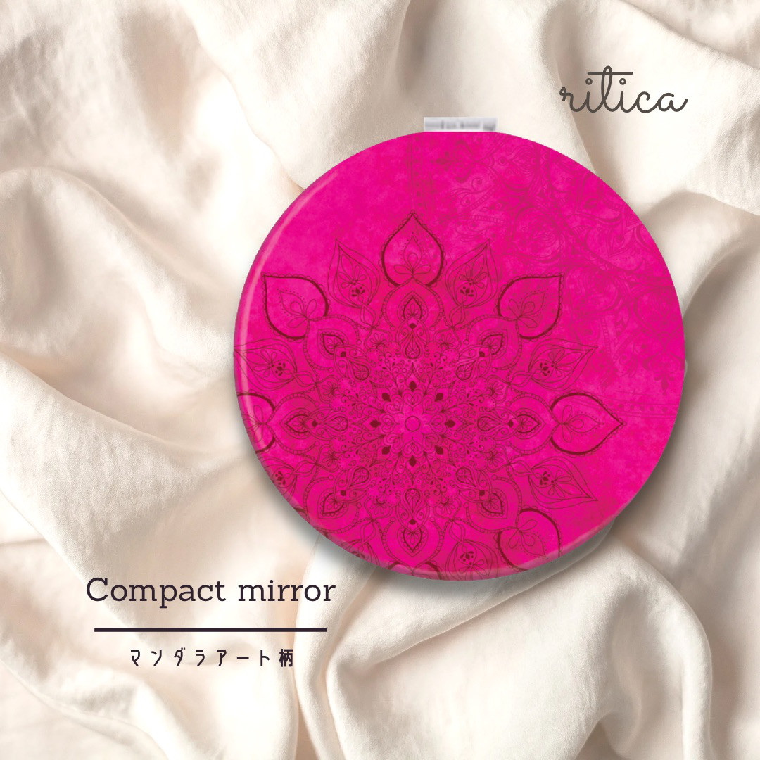 折りたたみミラー】拡大鏡付 手のひらサイズ （丸）✳︎マゼンタ