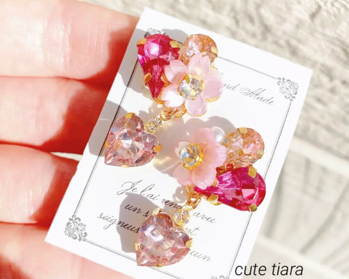 ♡ハンドメイド♡ビジューピアスイヤリング№103桜バージョン 復刻デザイン♡《 Elegant flower bijou circle 》 エレガント