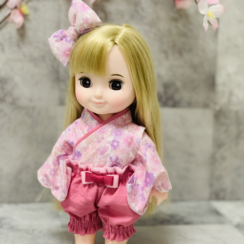 6-123「袴dollちゃん」シーグラスアート 人形 花 鳥 インテリア