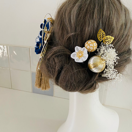 つまみ細工 ヘア飾り【青小花セット】卒業式 卒業式髪飾り 袴 水 つまみ細工 ヘア飾り【青小花セット】卒業式 卒業式髪飾り 袴 水