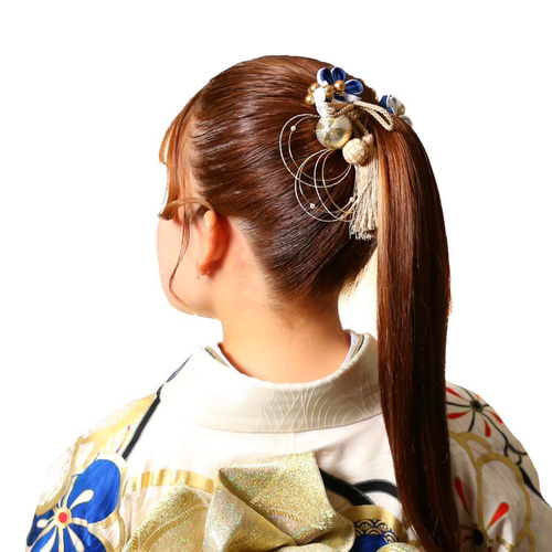 つまみ細工 ヘア飾り【青小花セット】卒業式 卒業式髪飾り 袴 水