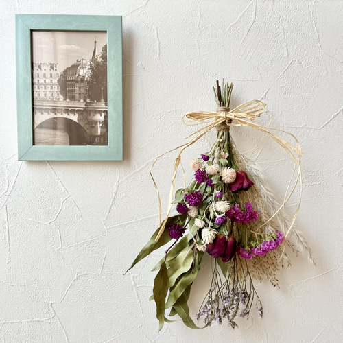 ルージュ〟のスワッグ シリカゲルドライフラワー バラ レモンユーカリ  