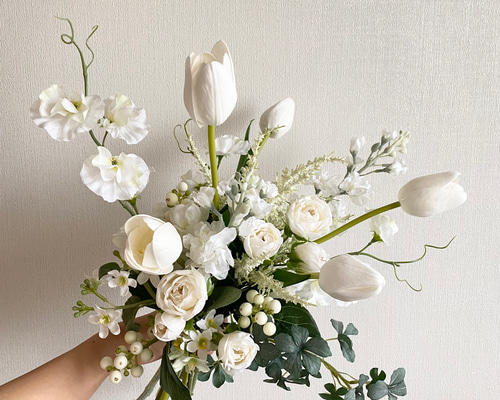 パールブーケ　ウェディング　結婚式　アーティフィシャルフラワー　韓国風　ブーケ 胡蝶蘭の入った春色韓国風ブーケ/アーティフィシャルブーケ 1点