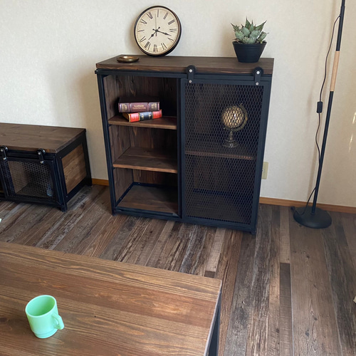 キャビネット 吊扉 W900 シェルフ アイアン家具 アメリカン