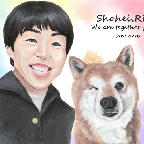 ペット似顔絵 飼い主様とご一緒に！☆修正回数無制限☆データ