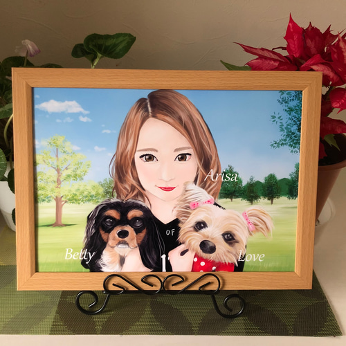 ペット似顔絵 飼い主様とご一緒に！☆修正回数無制限☆データ