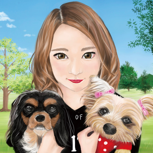 ペット似顔絵 飼い主様とご一緒に！☆修正回数無制限☆データ