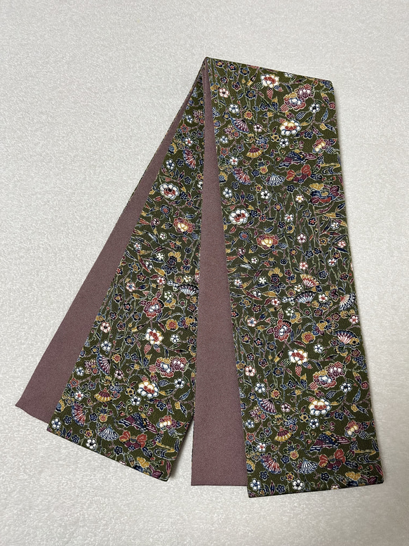 169号注文用 半幅帯 正絹リバーシブル 紅型 抹茶×鮫小紋 渋薄紫 169号注文用 半幅帯 正絹リバーシブル 紅型 抹茶×鮫小紋 渋薄紫