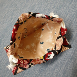 ミニ巾着袋(裏布付き)　２個セット　和風花柄とねこ柄 7枚目の画像