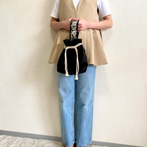 人気No.1】YONE インド刺繍ワンハンドルバッグ 巾着バッグ 刺繍