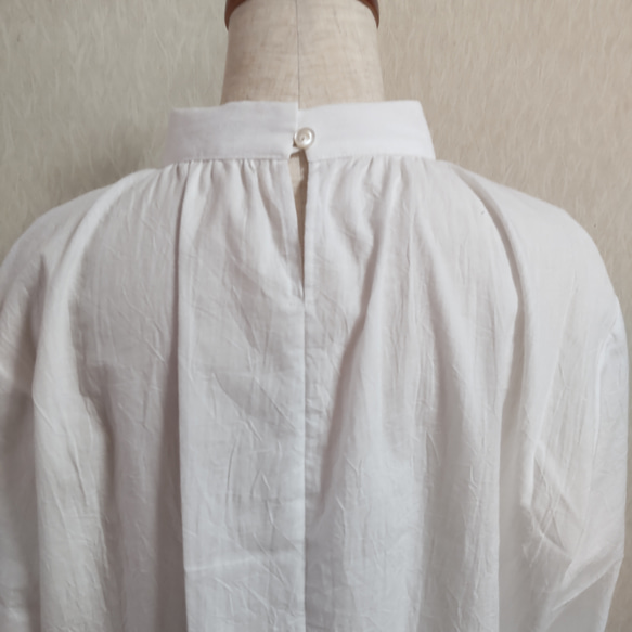 コットン　ブラウス　ロールカラー　ハイネック　綿　ホワイト　白　長袖　Lサイズ　 5枚目の画像