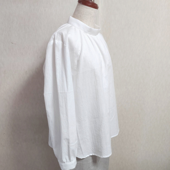 コットン　ブラウス　ロールカラー　ハイネック　綿　ホワイト　白　長袖　Lサイズ　 2枚目の画像