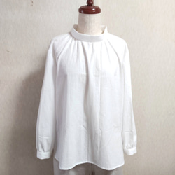 コットン　ブラウス　ロールカラー　ハイネック　綿　ホワイト　白　長袖　Lサイズ　 1枚目の画像