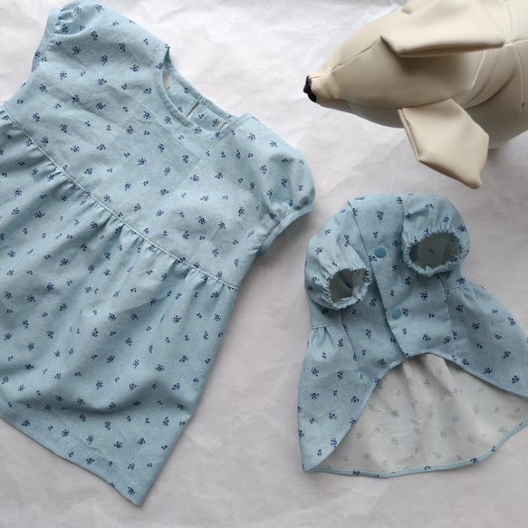 犬服ハンドメイド 起毛リブ パフスリーブワンピ ハンドメイド犬服