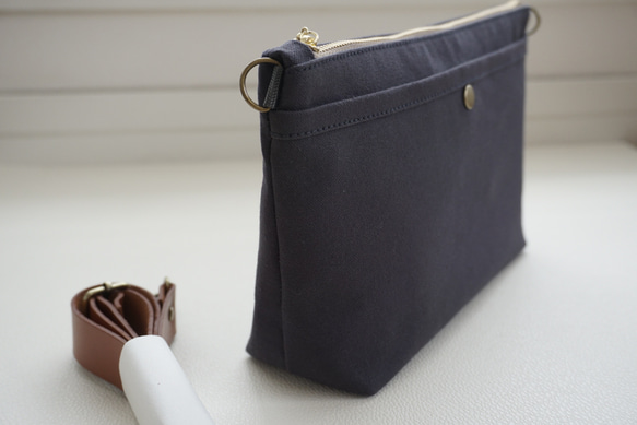 おすすめ★浜松帆布サコッシュ程よいサイズマチ6cmサコッシュ黒 9枚目の画像
