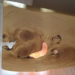 天板(無垢イチョウ)、脚(無垢ホワイトオーク)のローテーブル。天板はレジンを使用した「池」を作りました。 9枚目の画像